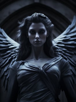 Mystical angelic figure with wings in a gothic setting photo