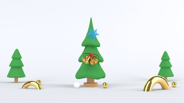 3d rendering Christmas tree design for christmas holiday decorate by ornament geometric shape and giftbox. photo