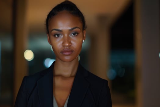 Confident businesswoman in a night office setting photo