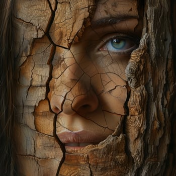 Mysterious woman with cracked earth texture on face photo