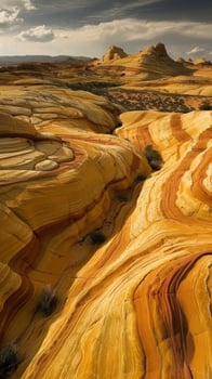 Stunning desert landscape with layered rock formations photo