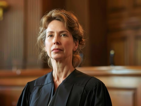 Confident female judge in courtroom photo