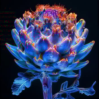 Vibrant Neon Colored Artichoke Flower on Dark Background photo