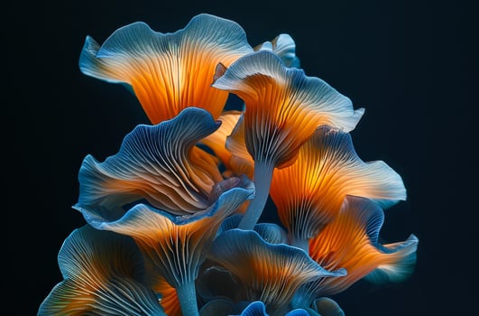 Vibrant Blue and Orange Mushrooms in Artistic Close Up photo