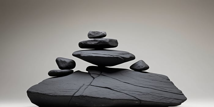 Natural Black Rock Formation in Diverse Shapes. photo