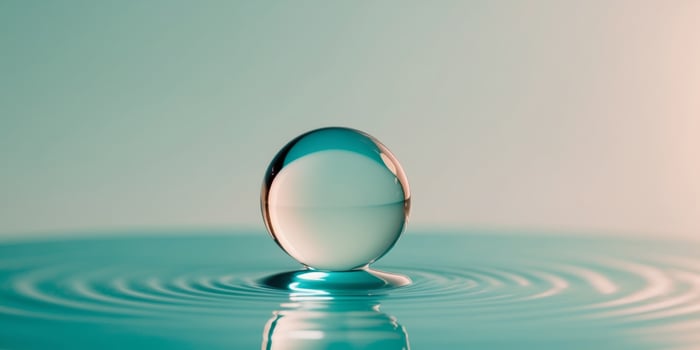 Crystal clear water droplet on turquoise surface. photo