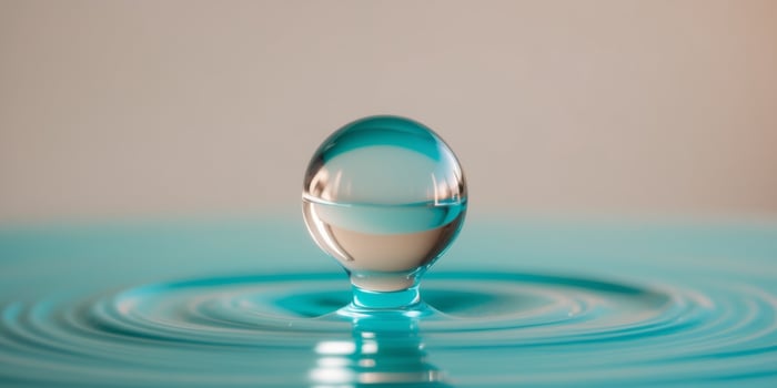 Crystal clear water droplet on turquoise surface. photo
