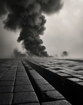 Dark Cobblestone Platform with Rising Smoke Background. photo