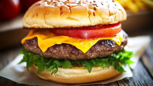 Juicy Burger Delight with Fresh Tomatoes, Onion Slices, and Crunchy Lettuce photo