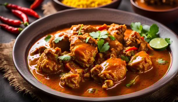 Kerala style food hot spicy red Asian chicken curry with thick gravy. famous breakfast dish . Indian food culture . photo