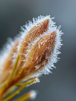 Close-up of Frost-Covered Buds in Detail, Capturing Nature's Beauty in Winter, Showcasing the Delicate Ice Crystals on Plant Life photo