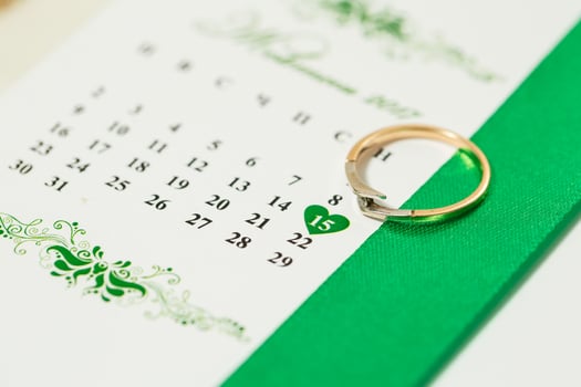 Golden wedding rings for newlyweds on their wedding day photo