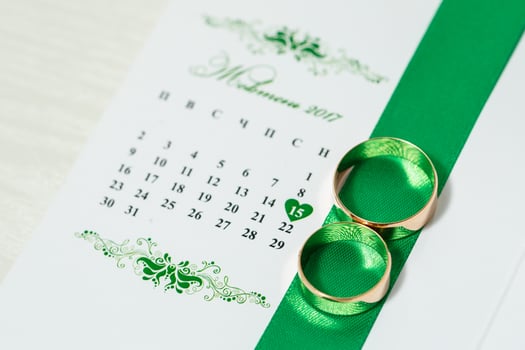 Golden wedding rings for newlyweds on their wedding day photo