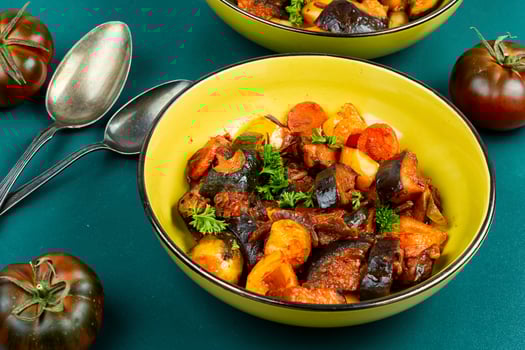 A bowl of vegetable stew. photo