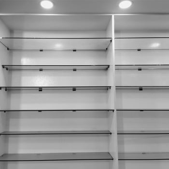 Empty shelves on a market photo
