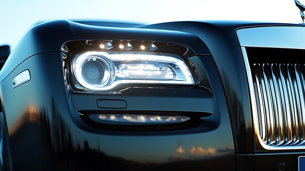 Sleek and radiant luxury car headlight design with ample space for copy photo