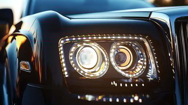 A modern headlight close-up of a luxury car with a spacious copy aree photo