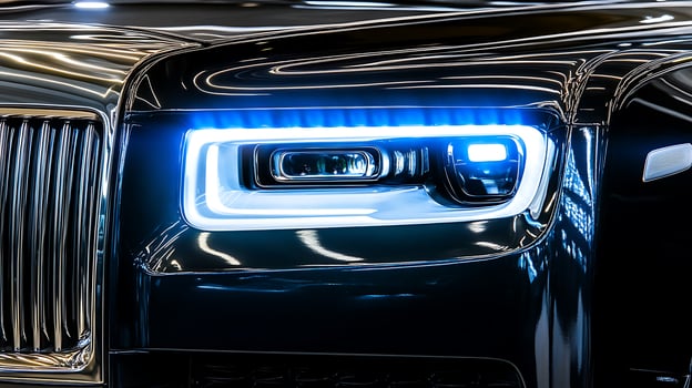 Close-up of a car headlight and front light with copy space photo