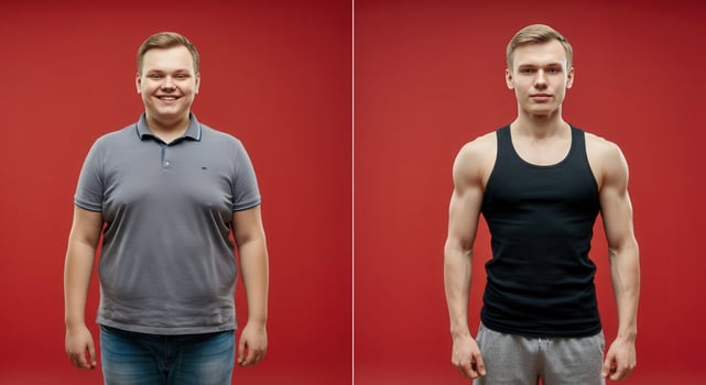 Transformation journey of young men showing weight loss and fitness goals photo