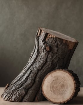 A close up of a tree stump with a cross section of a log. photo