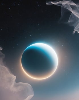 Serene Blue Planet Floating in Starry Universe with Glowing Atmosphere. photo