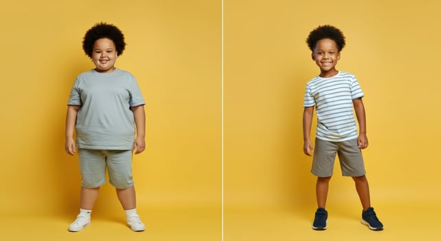 Childhood fashion showcase with casual outfits on a vibrant yellow background photo