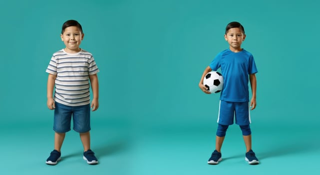 Childhood expression through casual and athletic wear in a studio setting photo