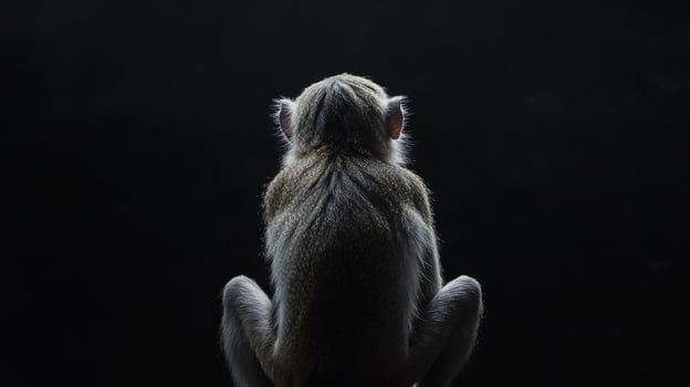 Silhouette of a monkey sitting on a dark background, contemplative wildlife scene. nature and solitude concept photo