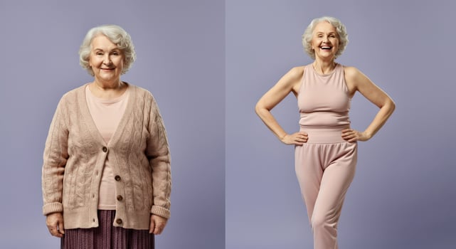 Vibrant aging. joyful expression of style and comfort in senior fashion for diverse women photo