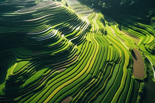 Sunlit Terraced Rice Fields at Sunrise photo