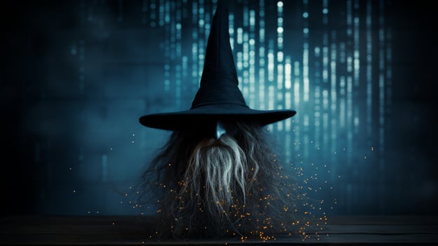 Mysterious wizard with glowing magical sparks photo