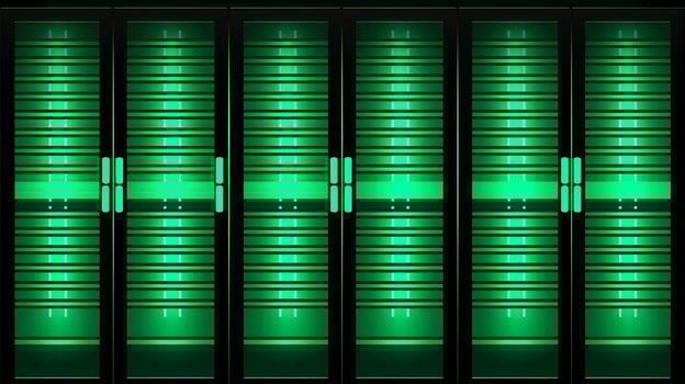 Modern Data Center with Green LED Lights photo