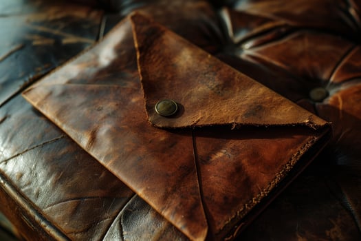 Vintage leather envelope on a rustic leather couch photo