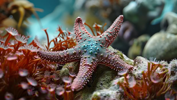 Colorful starfish on a vibrant coral reef photo