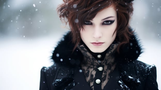 Winter Portrait of a Young Woman in Snow photo