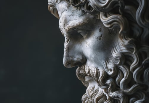 Classic marble statue of a bearded man in dramatic lighting photo
