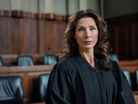 Confident female judge in courtroom photo