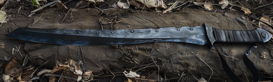 Tactical knife on forest ground photo