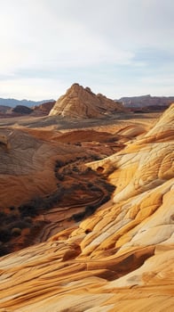 Stunning Desert Landscape with Striped Sandstone Formations photo
