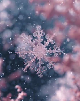 Intricate Snowflake Close Up Against a Blurry Winter Background photo
