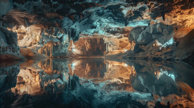 Mystical underground cave with reflective water photo