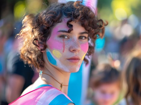 Young person with colorful face paint at a festival photo