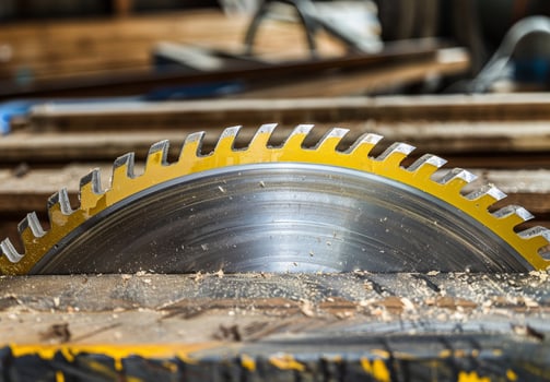Close up of a Circular Saw Blade in a Workshop photo