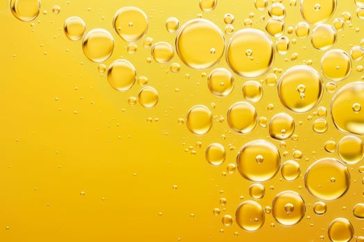 Close up of oil and water mixture with bubbles on a golden background photo