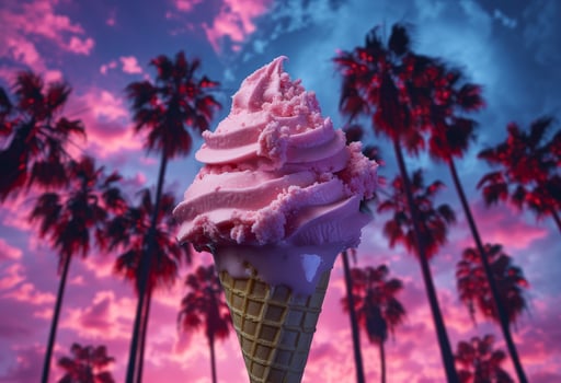 Tropical Ice Cream Delight Under a Vibrant Sunset photo