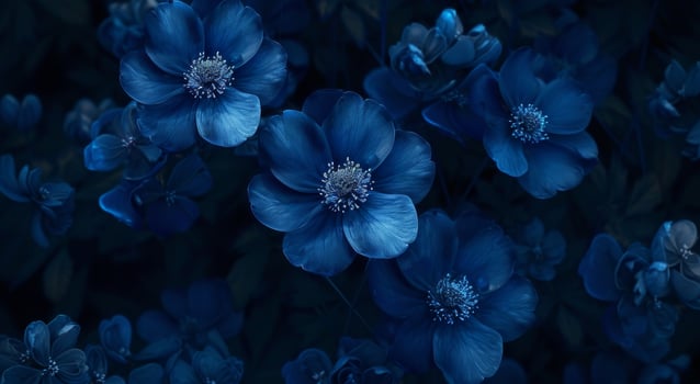 Elegant blue flowers in a mystical dark setting photo