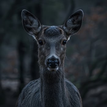Close up Portrait of a Deer in a Moody Forest photo