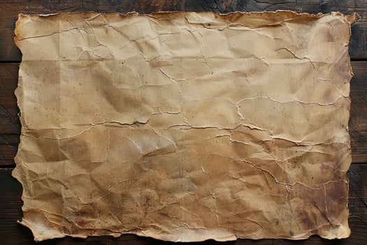 Aged paper texture with rough edges on a wooden background photo
