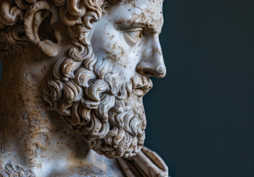 Close up of a classical marble statue with intricate details photo