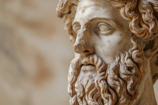 Close up of an ancient Greek statues detailed facial features photo